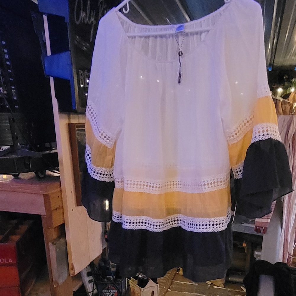 Blouse white,blue,yellow